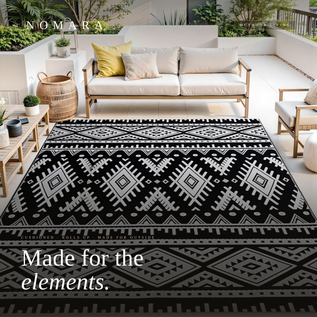 Nomara Geometric Patio and Garden Rug | Easy Clean, Padded and Water Resistant
