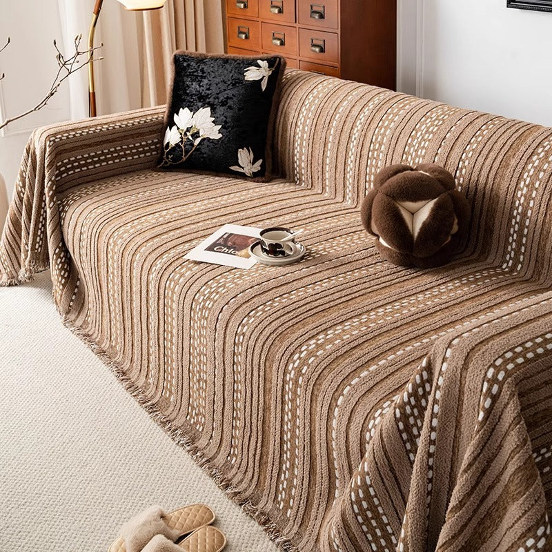 CASCADE Plush Velvet Striped Sofa Cover in Various Warm Colours - Styyler