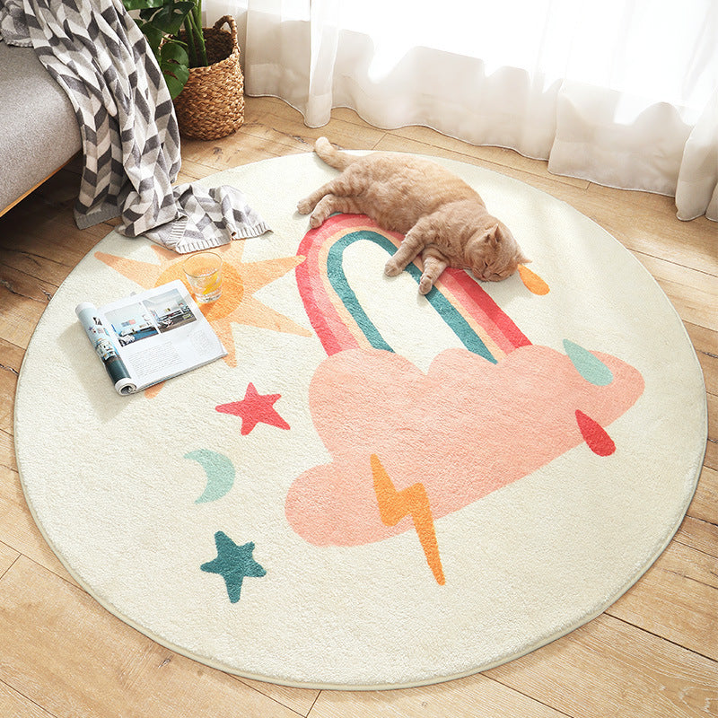 Rainbow Storm | Machine Washable | Round Kids Bedroom Rug - Styyler