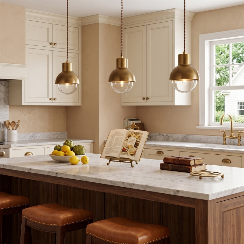 Lunavelle | Dover Glass Pendant Light in Retro Gold Finish