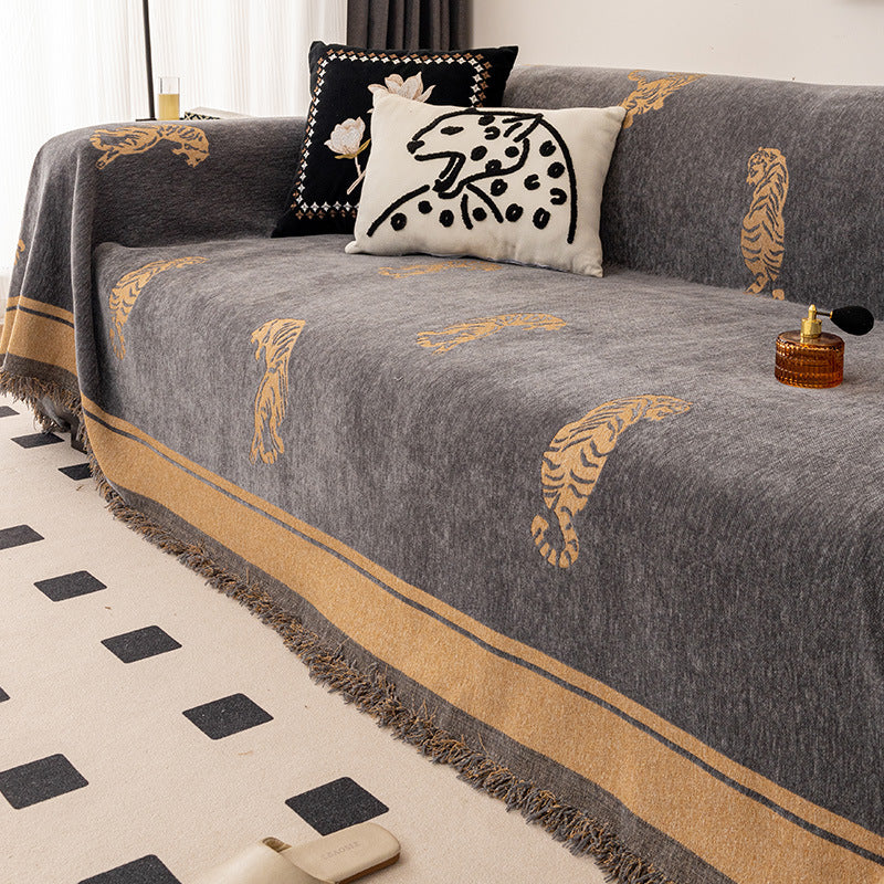 ORYN Chenille Sofa Cover | Tiger & Leopard Pattern Couch Protector