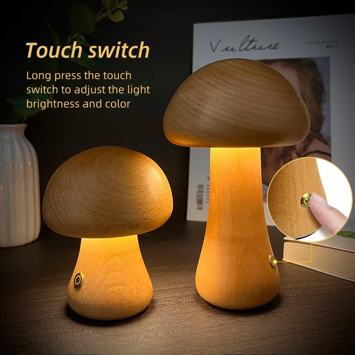Myka Wooden Mushroom Table Lamp - Touch-Sensitive - Styyler