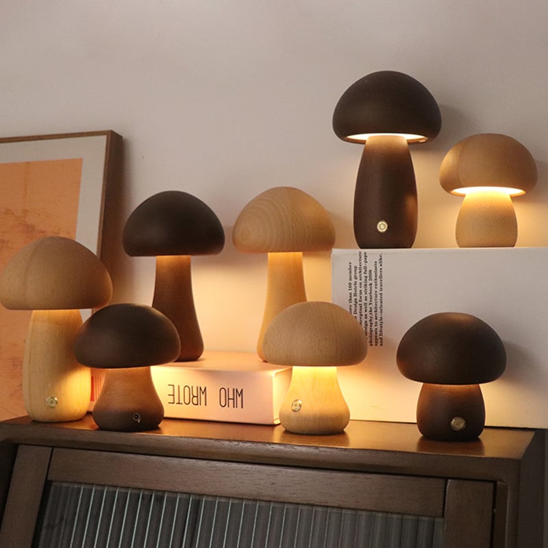 Myka Wooden Mushroom Table Lamp - Touch-Sensitive - Styyler
