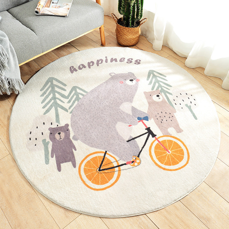 Happy Bear Kids Bedroom Rug | Round Machine Washable Nursery Mat - Styyler