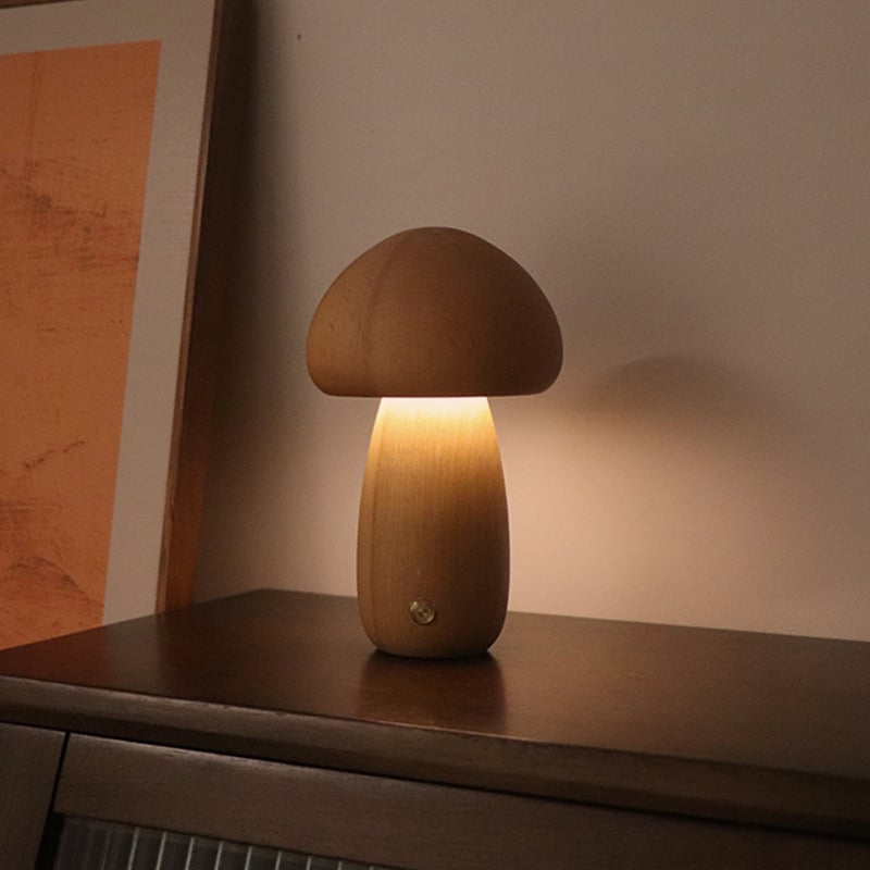 Myka Wooden Mushroom Table Lamp - Touch-Sensitive - Styyler