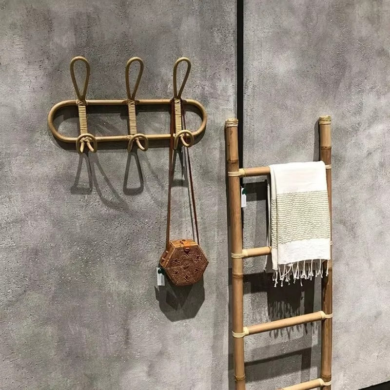 Aesthetic | Boho 5-Hook Rattan Wall Hooks for Stylish Hallway Storage