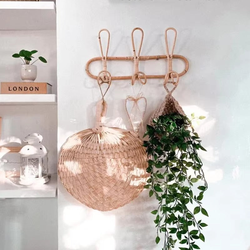 Aesthetic | Boho 5-Hook Rattan Wall Hooks for Stylish Hallway Storage 4