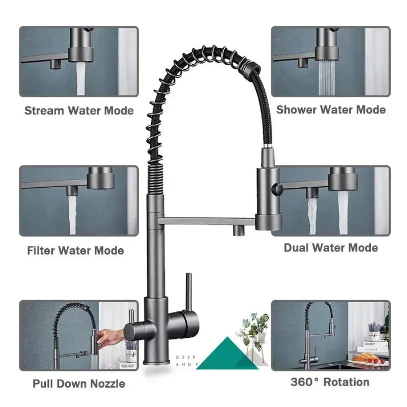Aqualis | Harmony 3-Way Pull-Down Faucet for Modern Kitchen