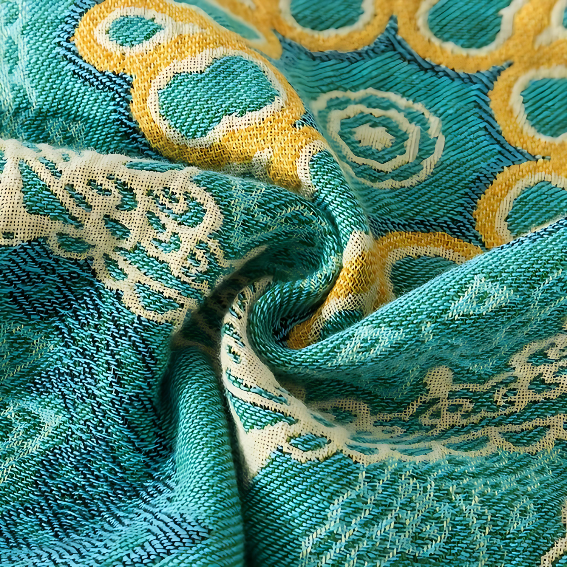 Ayla Cotton Blanket in Teal and Gold, Mandala Design, 79x90.5 for All-Year Comfort 3
