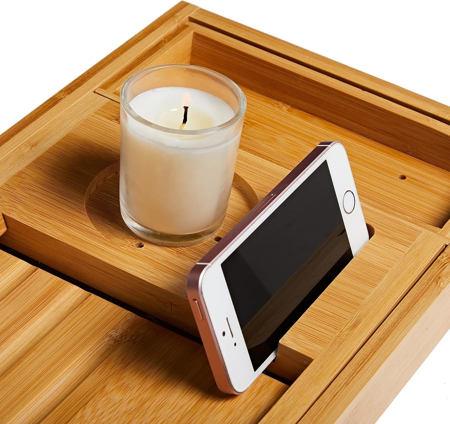 Bamboo Bliss | Expandable Bath Caddy Tray with Wine Glass Holder | Stylish Organizer for Ultimate Relaxation 4