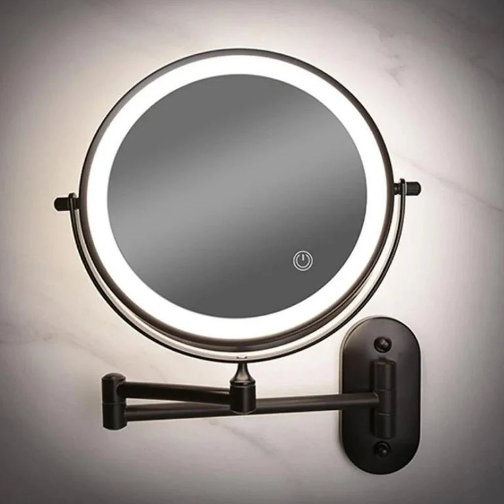 Black LED Vanity Mirror with Lights, 360° Rotation, 5x Magnification, Rechargeable Makeup Mirror for Bathroom and Dressing Table 0