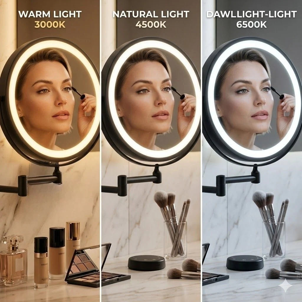 Black LED Vanity Mirror with Lights, 360° Rotation, 5x Magnification, Rechargeable Makeup Mirror for Bathroom and Dressing Table 4