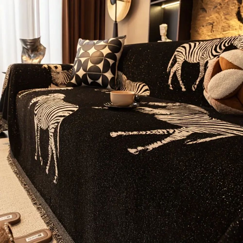 STRIDES Black Zebra Sofa Cover | Soft Feel Slipcover for Sofa, Chair, and Loveseat - Styyler