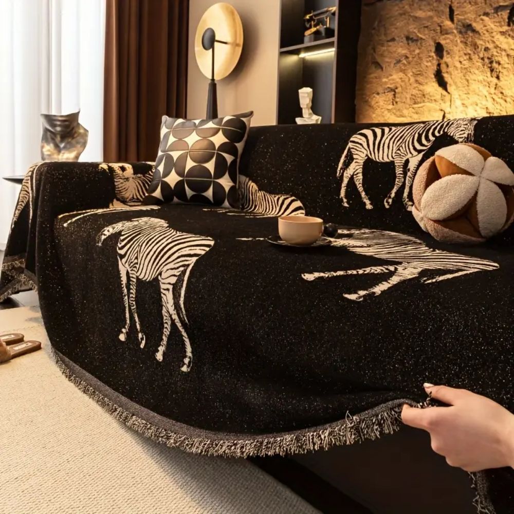 STRIDES Black Zebra Sofa Cover | Soft Feel Slipcover for Sofa, Chair, and Loveseat - Styyler