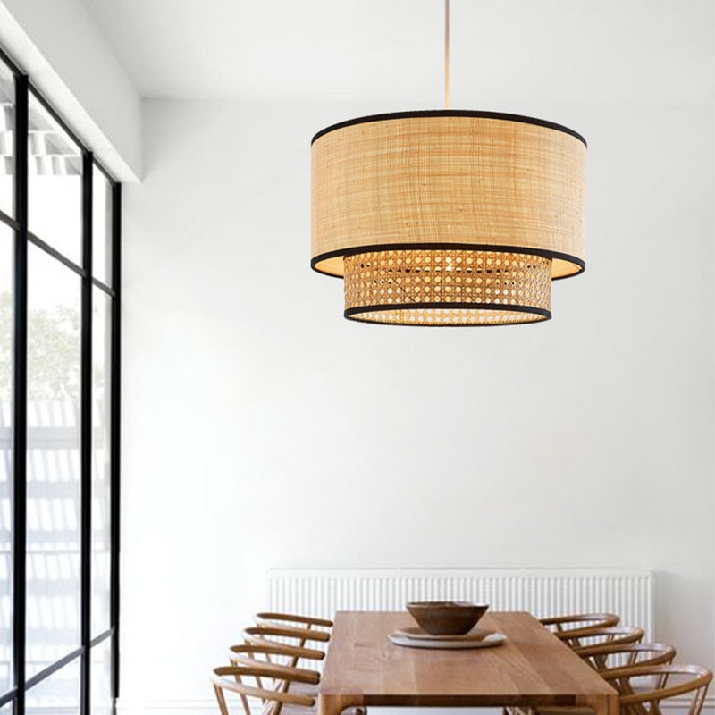 Bohemian Raffia Pendant Lamp with Black Trim | Rustic Chic Lighting for Living Room and Bedroom - Styyler