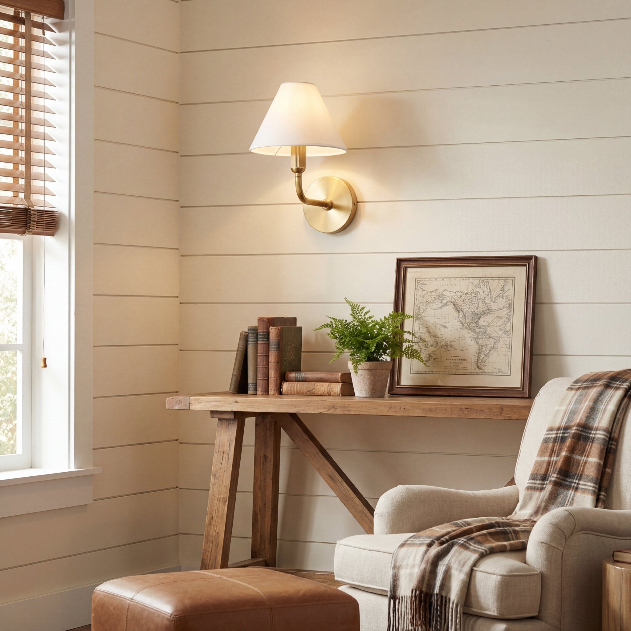 BrassElegance | Elegant Modern Wall Sconce Lighting with Fabric Shade 1