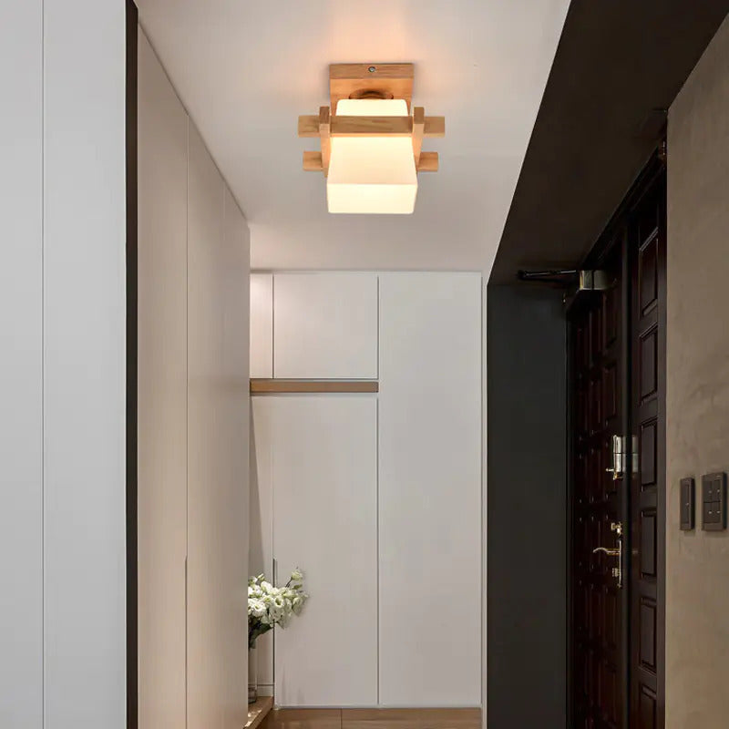 Clyde Ceiling Light | Scandinavian-Style Rubber Wood & Glass Lighting