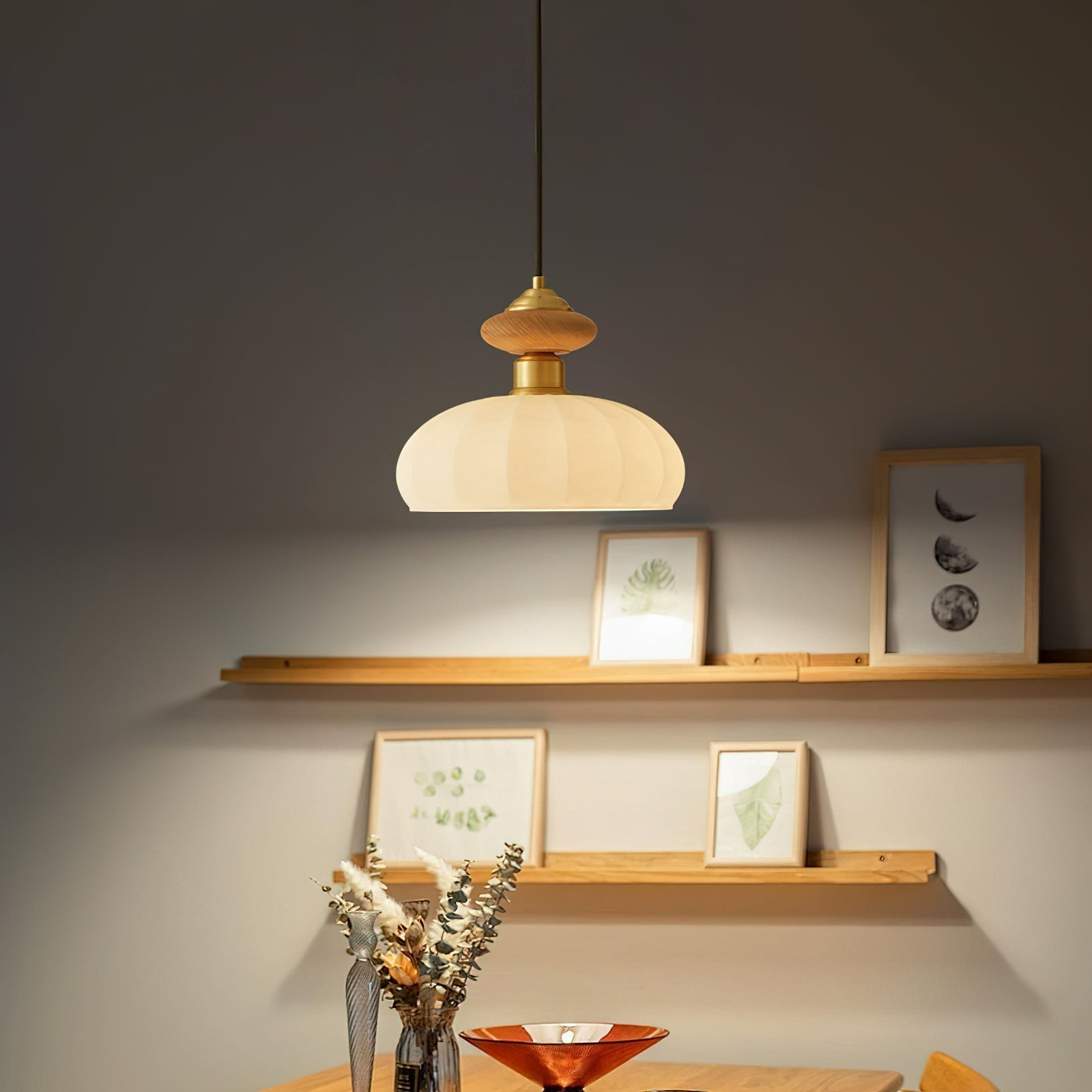 Ceres Collection | Glass Pendant Light with Wood Accent | Elegant Kitchen Pendant Lighting for Cozy Ambiance 2