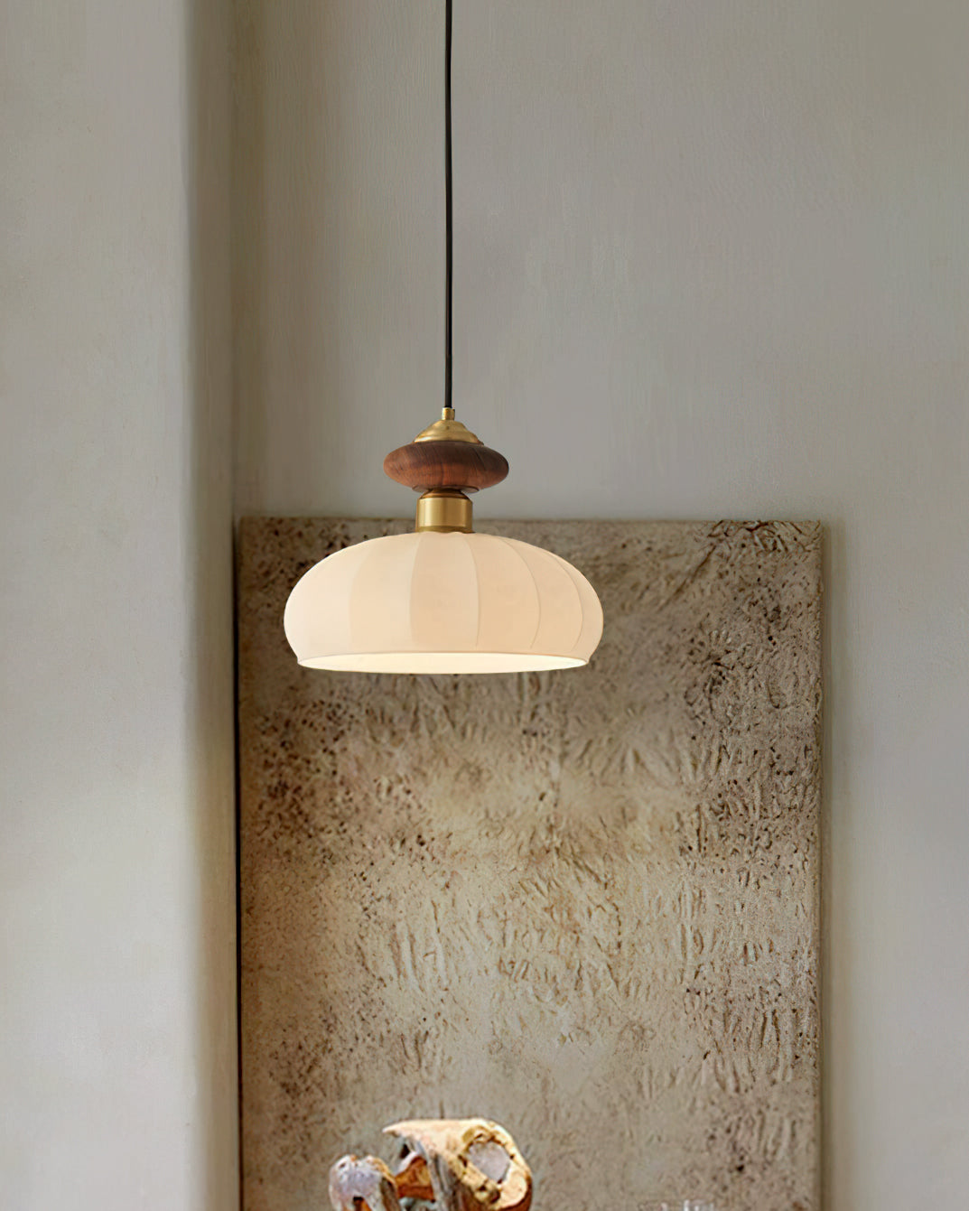 Ceres Collection | Glass Pendant Light with Wood Accent | Elegant Kitchen Pendant Lighting for Cozy Ambiance 8