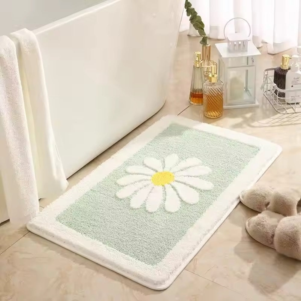 Charming Daisy Bloom | Non-Slip Bath Mat with Soft Microfiber Design | Floral Pattern for Comfort and Safety 0