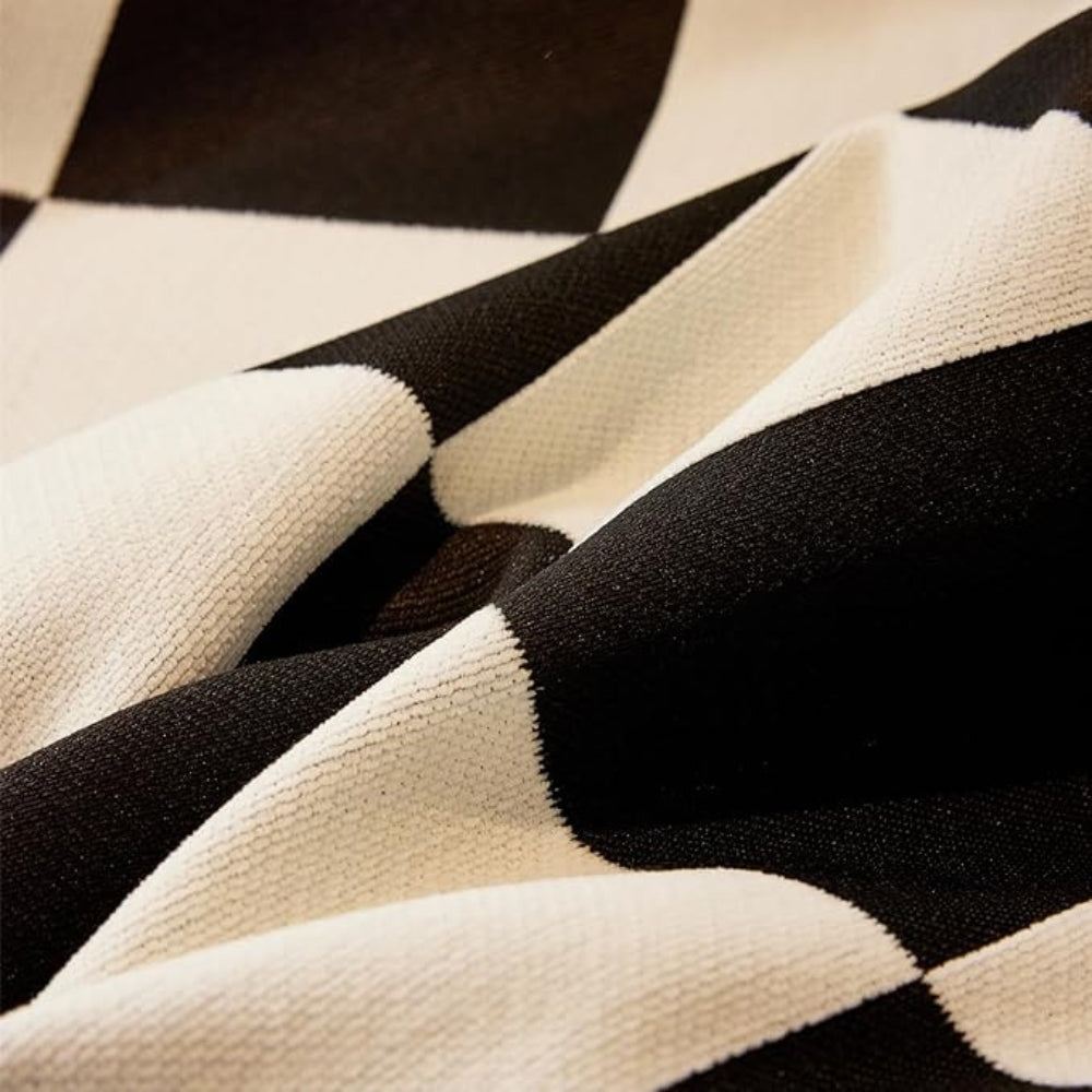 Chess Board Chic Tasseled Sofa Cover - Stylish Cotton-Microfiber Blend for Armchairs and Sofas 8