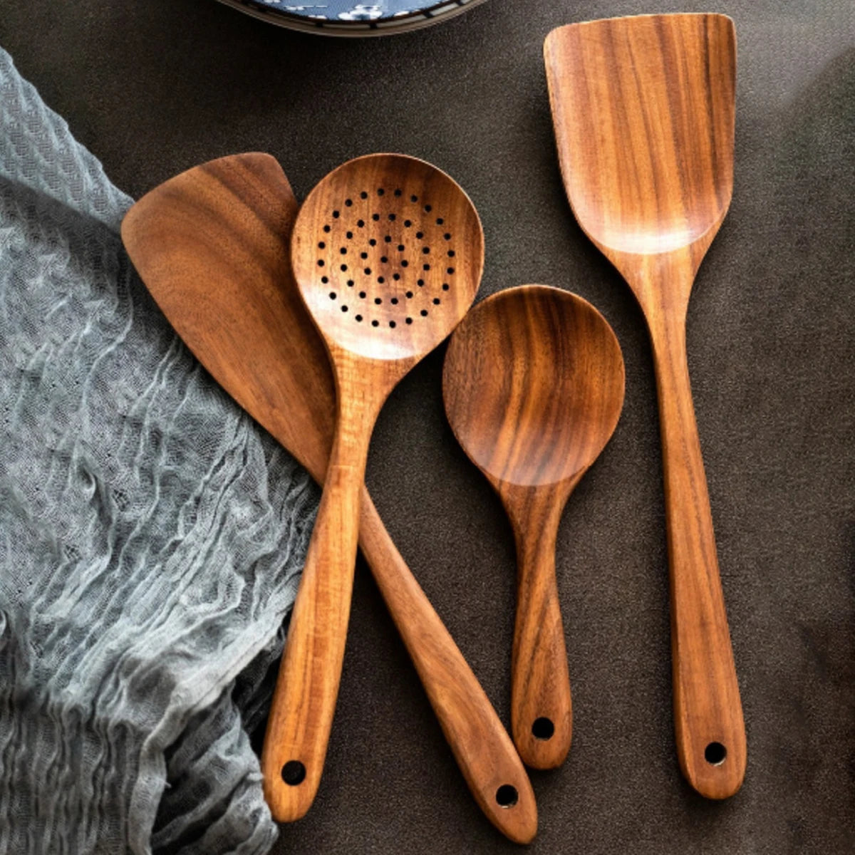 Cookara | Wooden Cooking Utensils Set with Storage Bucket for Home Cooking Essentials 1
