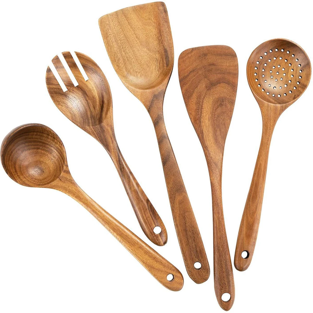 Cookara | Wooden Cooking Utensils Set with Storage Bucket for Home Cooking Essentials 6