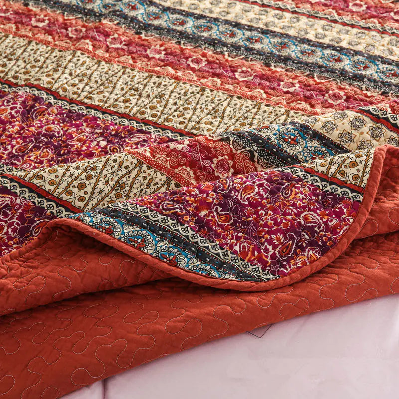 Foundry Bedspread Set | Red Cotton Linen Style Quilted Three-Piece Bedspread