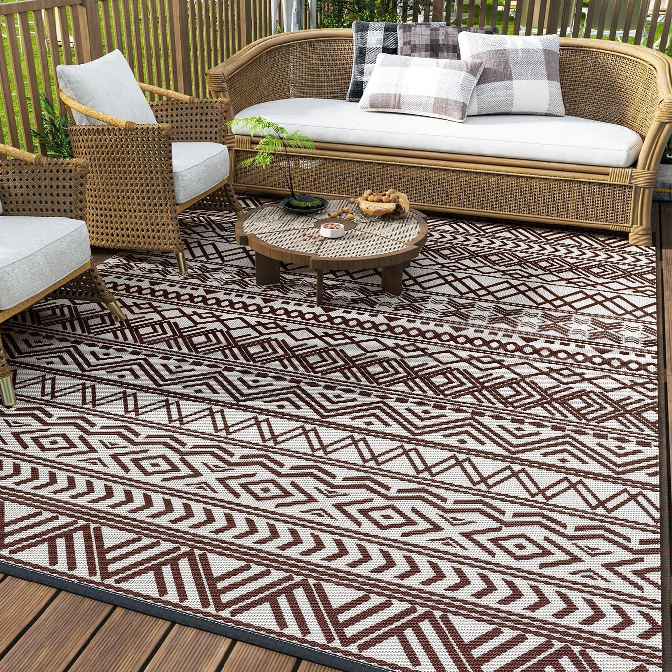 Geometra Washable Outdoor Rug | Bohemian Style Patio Floor Cover - Styyler