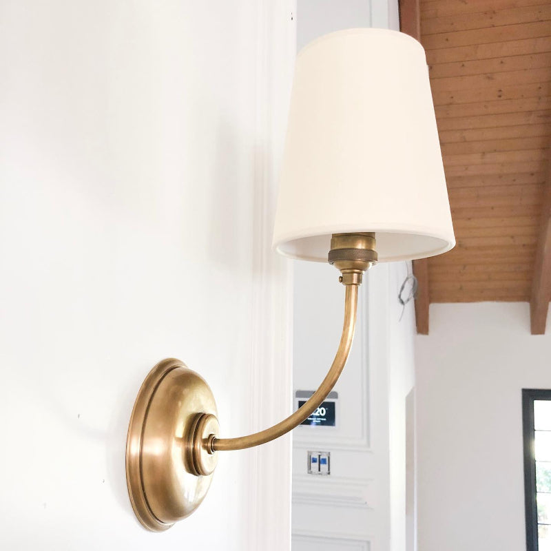 Hikaria | Mid-Century Brass Wall Sconce with Fabric Shade for Warm Ambient Light 61