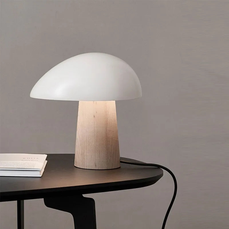Juno Table Lamp with Wood Grain Accents, Modern Scandinavian Design for Bedroom and Living Room 2