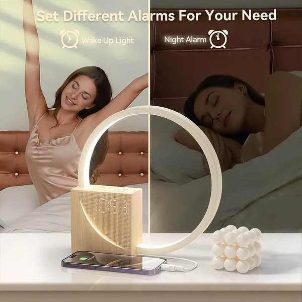LuminaraWood | Elegant Touch Control Bedside Alarm Clock Light 4