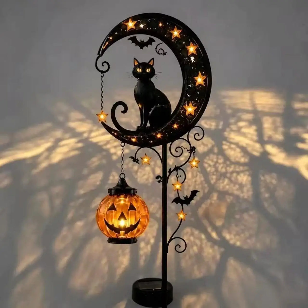 Luna Garden Stake Light with Black Cat and Pumpkin Design 0