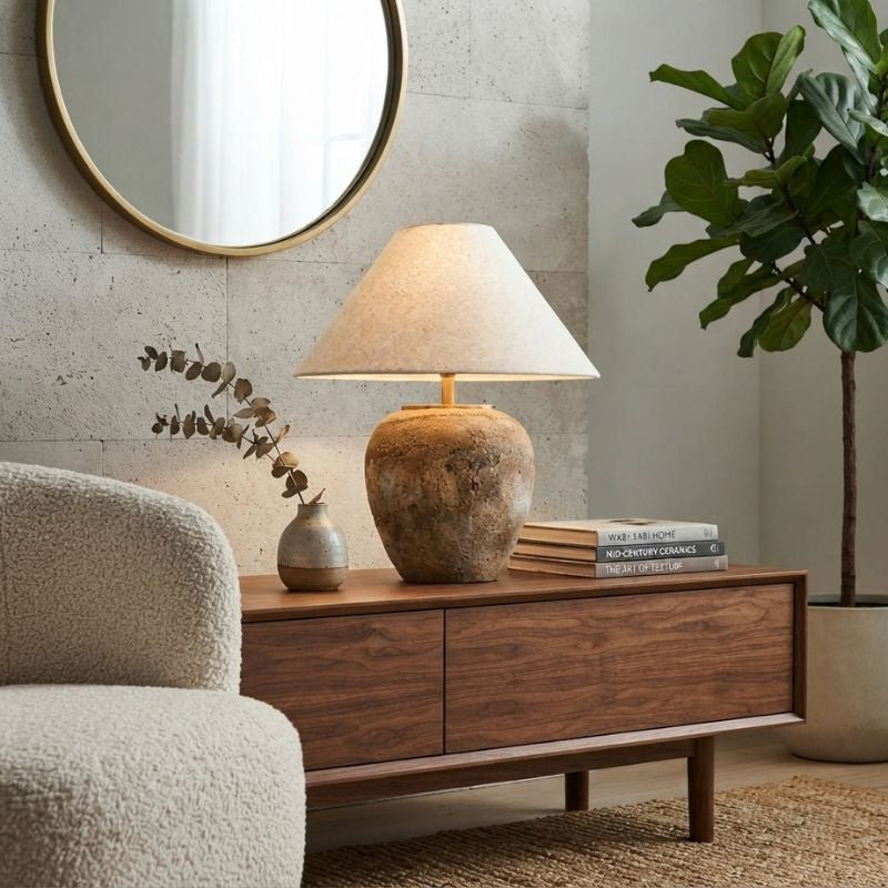 Lunara | Textured Ceramic Table Lamp with Brass Accent for Interiors