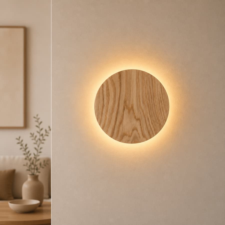 Lurvion | Elegant Natural Oak Round Wall Light Fixture 6
