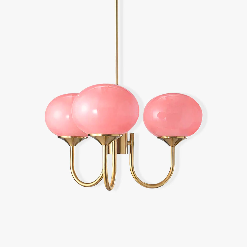 Marshmallow Chandelier Light in Gold Finish with Pale Pink Glass Shades for Modern Dining Room 0