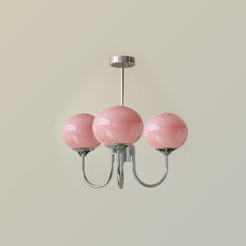 Marshmallow Chandelier Light in Gold Finish with Pale Pink Glass Shades for Modern Dining Room 18