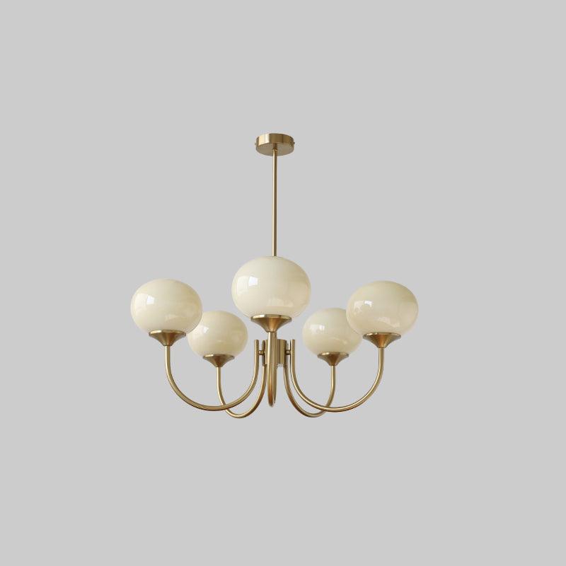 Marshmallow Chandelier Light in Gold Finish with Pale Pink Glass Shades for Modern Dining Room 19