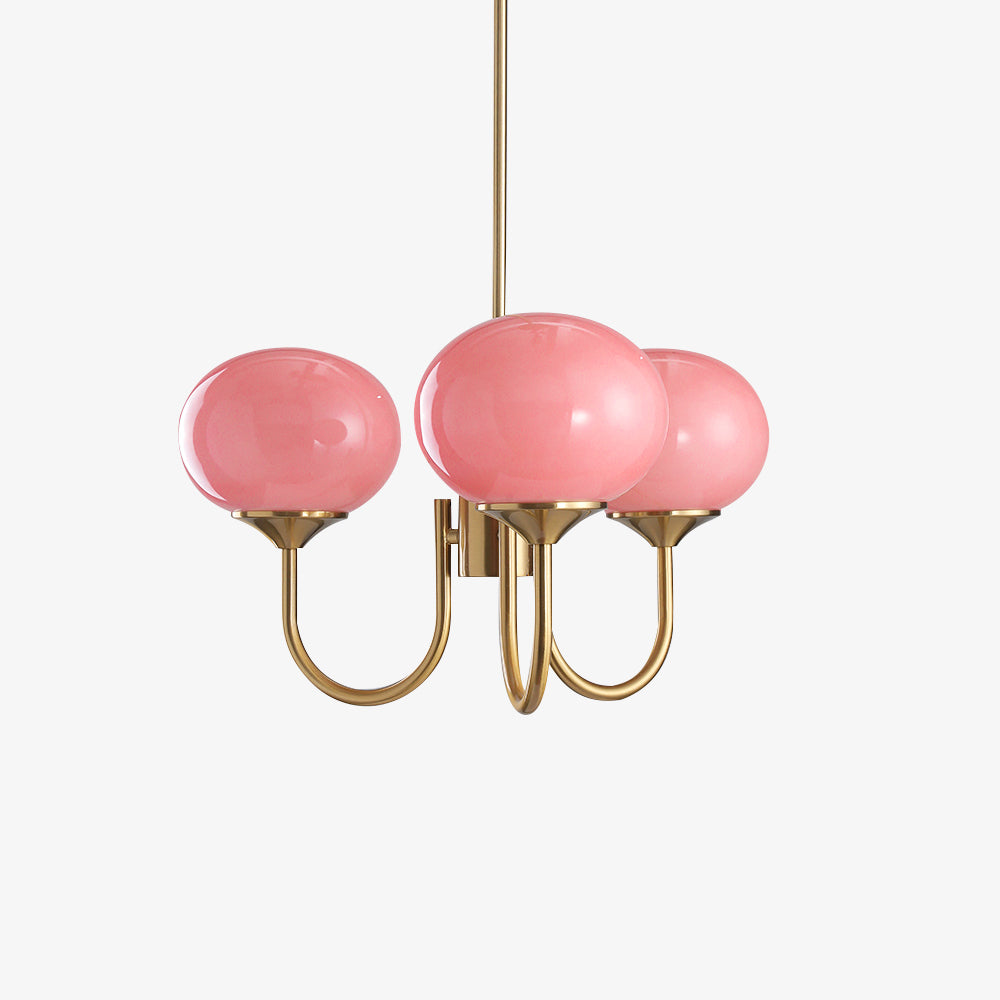 Marshmallow Chandelier Light in Gold Finish with Pale Pink Glass Shades for Modern Dining Room 7