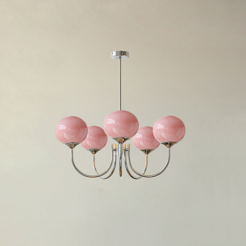 Marshmallow Chandelier Light in Gold Finish with Pale Pink Glass Shades for Modern Dining Room 9