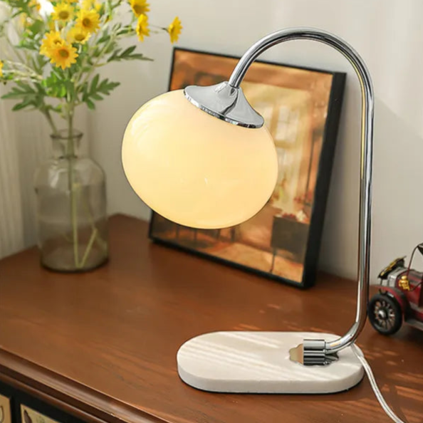 Marshmallow Table Lamp with Metal Base and Glass Shade for Bedside or Living Room 1