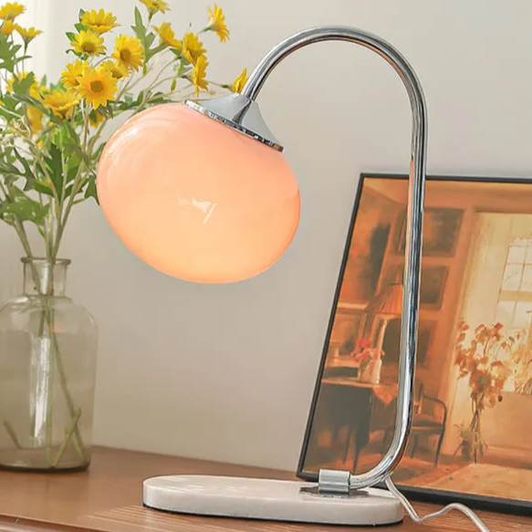 Marshmallow Table Lamp with Metal Base and Glass Shade for Bedside or Living Room 2