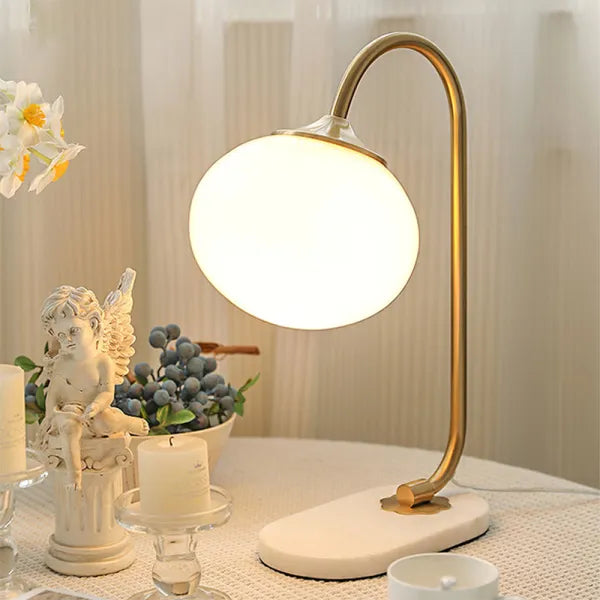 Marshmallow Table Lamp with Metal Base and Glass Shade for Bedside or Living Room 3