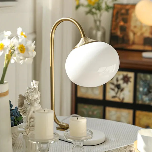 Marshmallow Table Lamp with Metal Base and Glass Shade for Bedside or Living Room 7