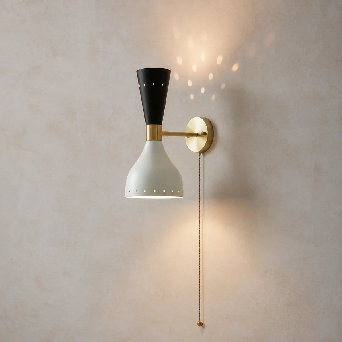 Mid-Century Modern Wall Lamp with Brass Joints and Micro-Perforated Shade – Elegant Hourglass Sconce Light for Contemporary Interiors 0