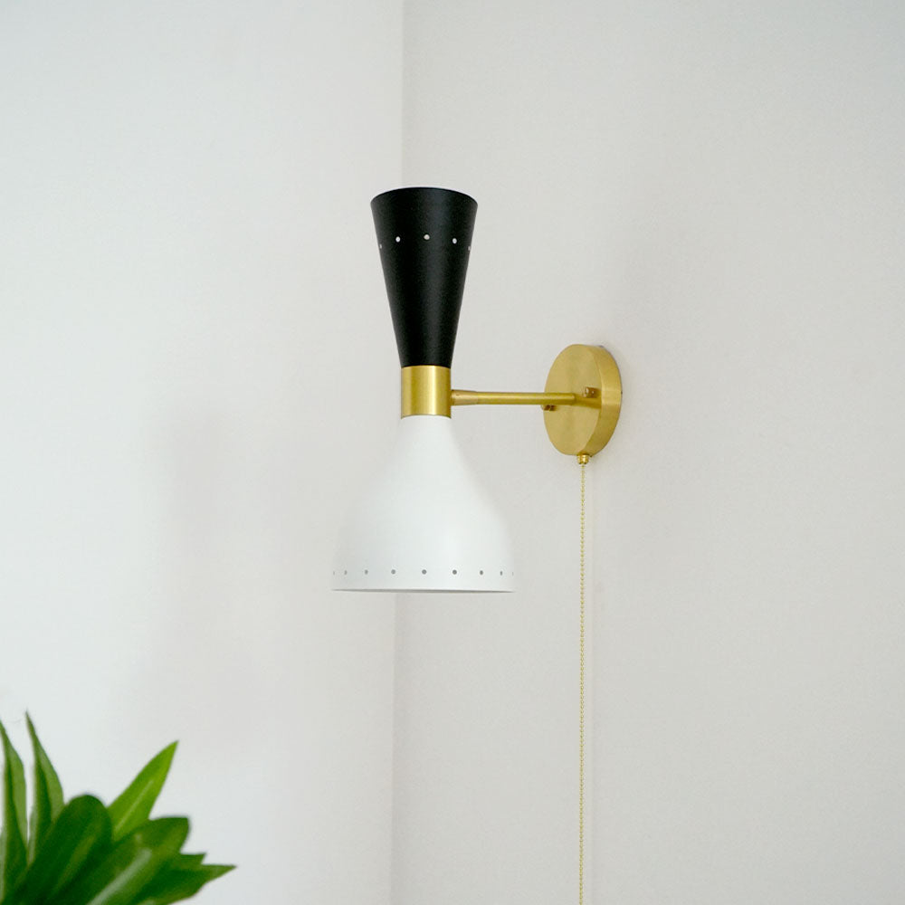 Mid-Century Modern Wall Lamp with Brass Joints and Micro-Perforated Shade – Elegant Hourglass Sconce Light for Contemporary Interiors 3