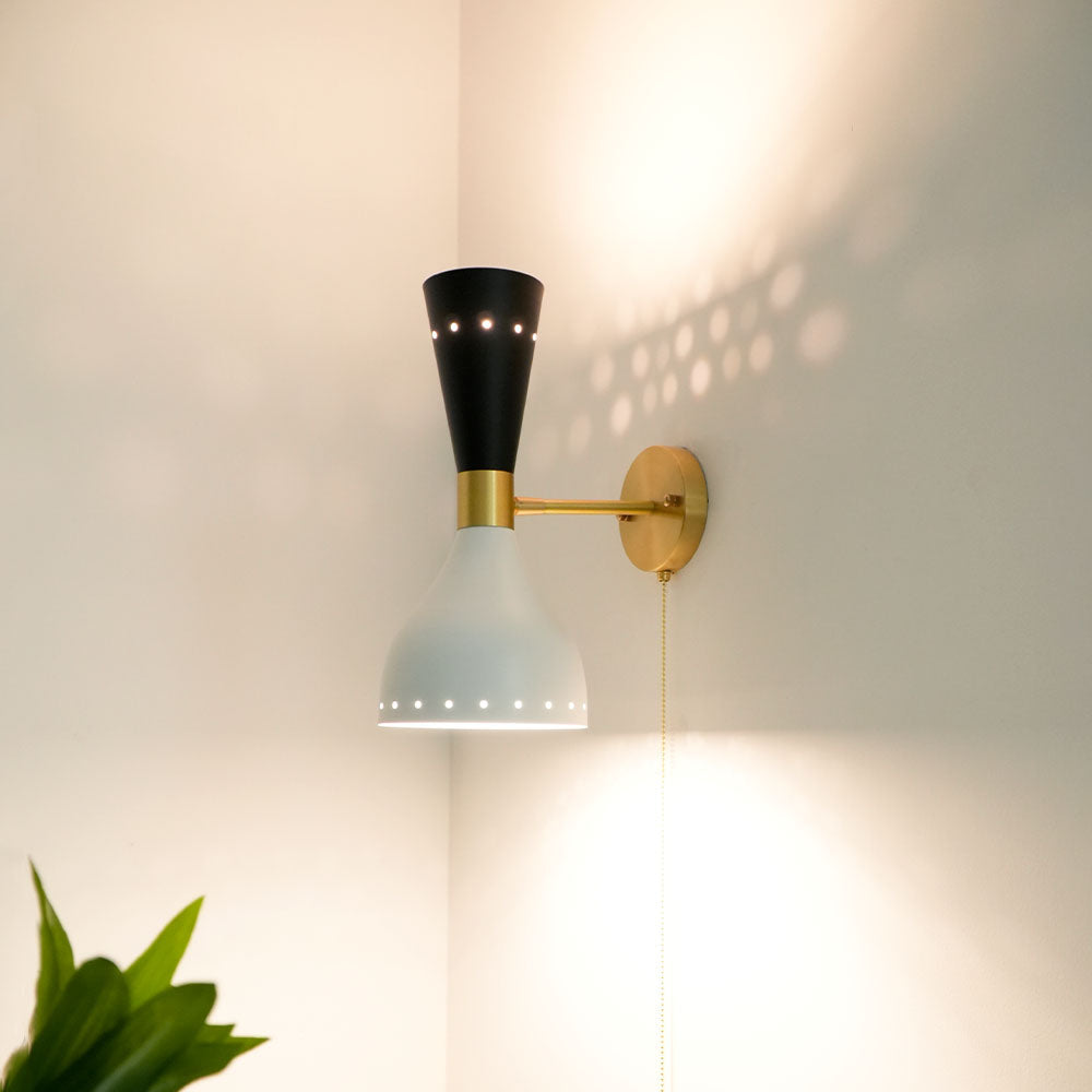 Mid-Century Modern Wall Lamp with Brass Joints and Micro-Perforated Shade – Elegant Hourglass Sconce Light for Contemporary Interiors 4