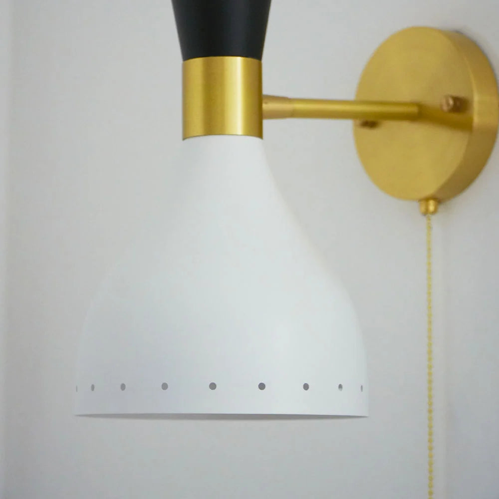 Mid-Century Modern Wall Lamp with Brass Joints and Micro-Perforated Shade – Elegant Hourglass Sconce Light for Contemporary Interiors 5