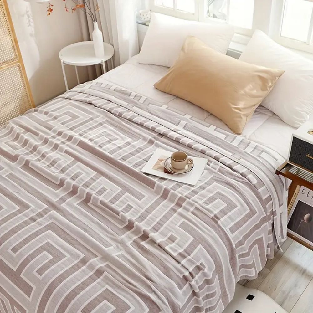 Mira Cotton Blanket - Lightweight Breathable Throw in Light Beige for Naps and Home Decor 3
