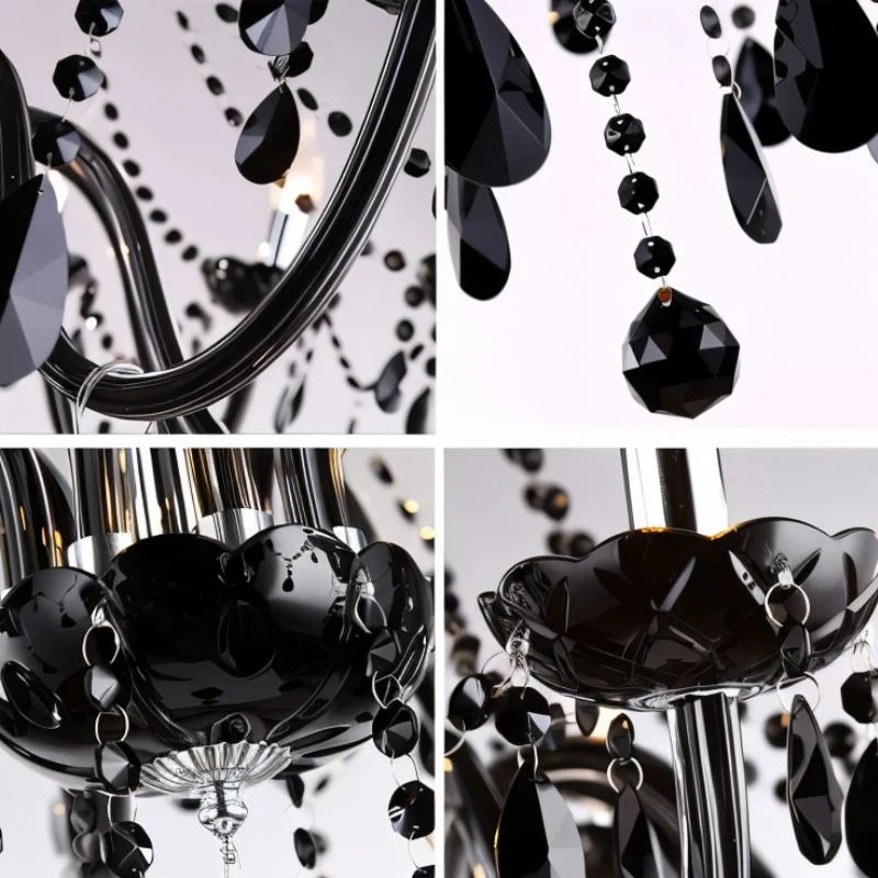 Modern Black Crystal Chandelier Light with Multiple Arms and Cascading Drops for Elegant Home Décor 8